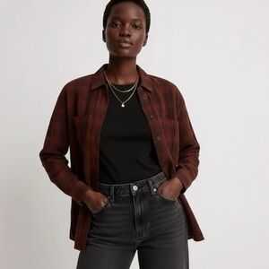 Madewell Oversized Flannel Button Down Shirt Size S Red Plaid 100% Cotton Tomboy
